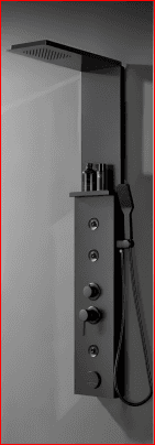 Brizzio Modern Tiered Waterfall Shower Panel with Storage Shelf - Matte Black (PS-5945-BK)