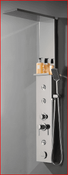 Brizzio Modern Tiered Waterfall Shower Panel with Storage Shelf - Brushed Silver (PS-5945-BR)