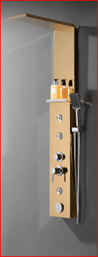 Brizzio Modern Tiered Waterfall Shower Panel with Storage Shelf - Gold (PS-5945G)