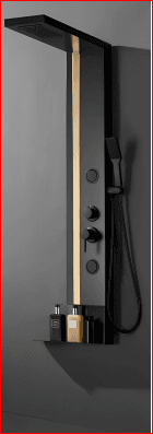 Brizzio Modern Dual-Tone Waterfall Shower Panel with LED & Bottom Shelf - Black & Gold (PS-5946 BG)